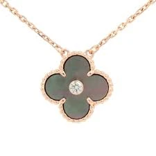 Van Cleef  Arpels Vintage Alhambra Necklace Grey Shell stone with 1p diamond YG JD 610535