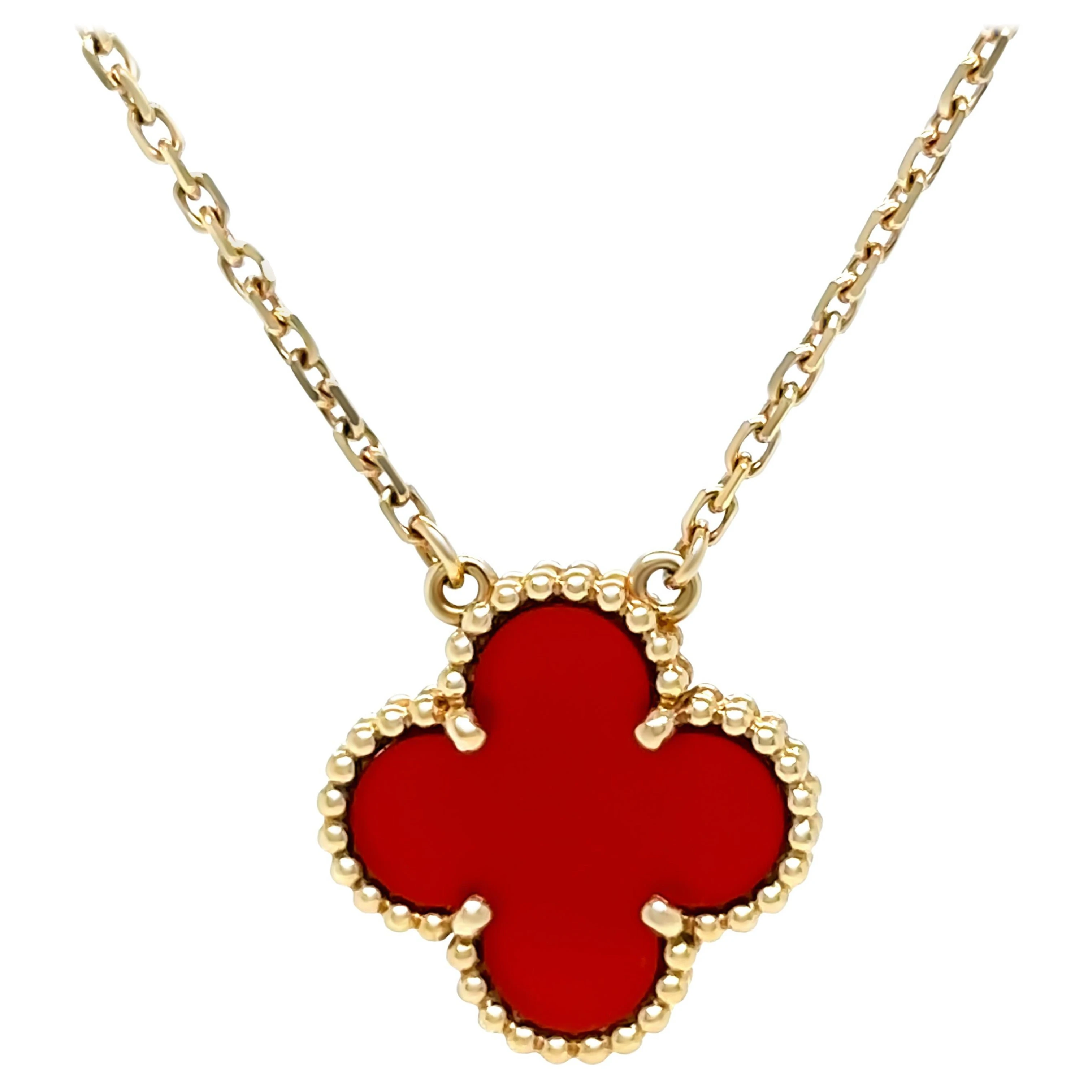 Van Cleef  Arpels Vintage Alhambra Carnelian 18K YG Gold Necklece