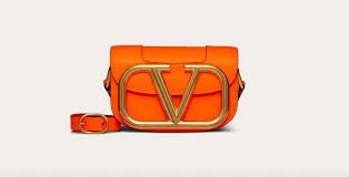 Valentino Neon Orange Leather Small Supervee Crossbody Bag