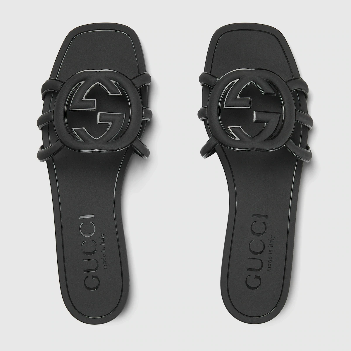 Gucci Womens Interlocking G Slide Sandal Variation Black Rubber Size 38