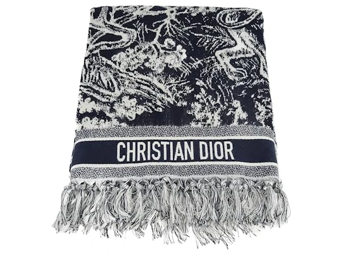 Christian Dior Toile de Jouy Print Scarf White  Black Cashmere Wool