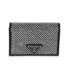 Prada Satin Crystal Metal Triangle Logo Card Holder