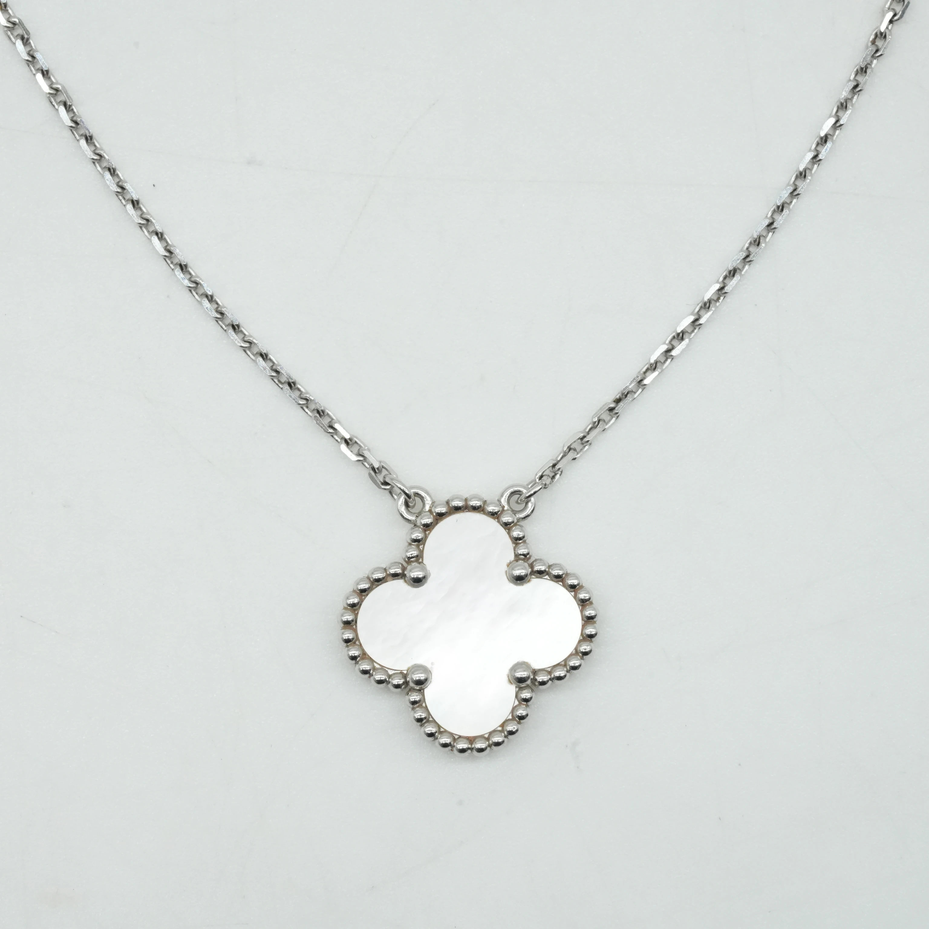 Van Cleef  Arpels Vintage Alhambra pendant Necklace 18K White Gold 5.3g JO172562