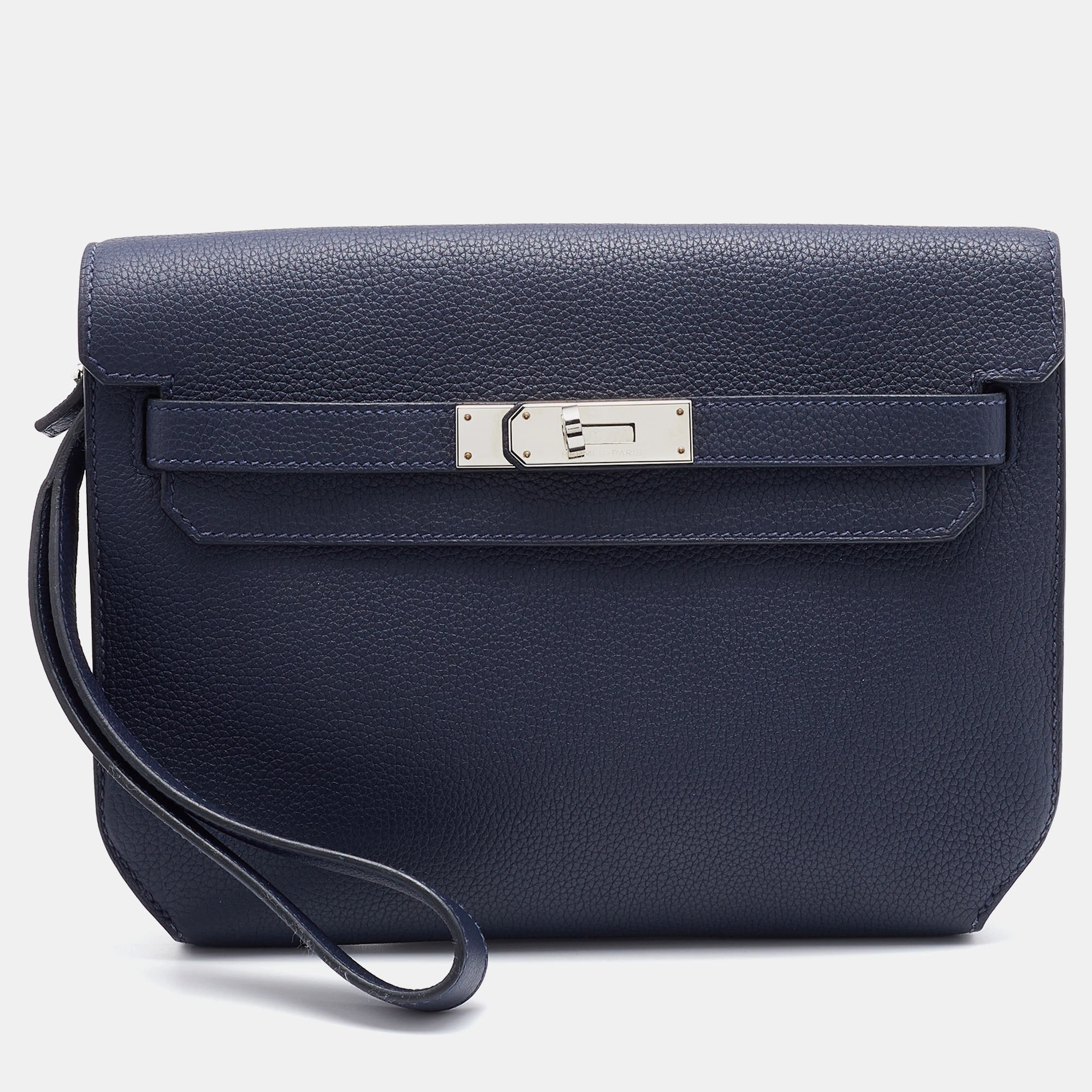Hermes Kelly Depeches 25 Pouch Blue Marine Togo PHW Stamp U 2022 BO/DB/LEG CE