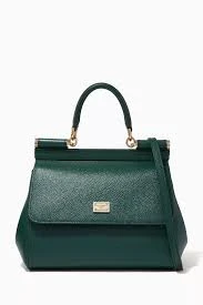 Dolce  Gabbana Medium Sicily Handbag in Green Dauphine Leather DB