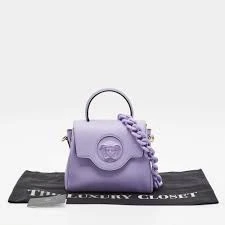 Versace La Medusa Small Purple Leather Top Handle Bag