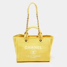 Chanel Deauville Tote Yellow Canvas EN