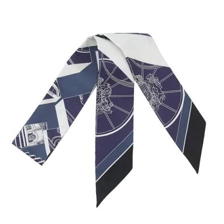 Hermes Twilly Scarf Blue Chain Print