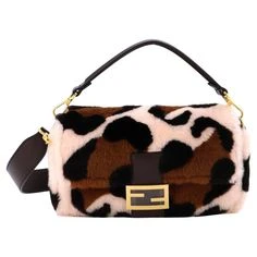 Fendi Baguette Bag Brown/Pink Shearling Large DB/ST/EN