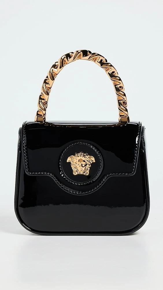Versace Croc-Effect La Medusa Mini Black and Gold Bag DB
