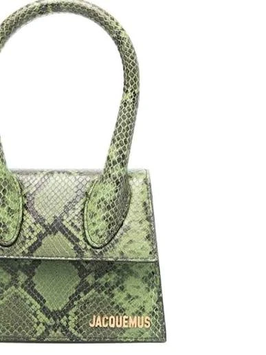 Jacquemus Le Chiquito moyen Tote Bag Green Snake- Embossed Leather