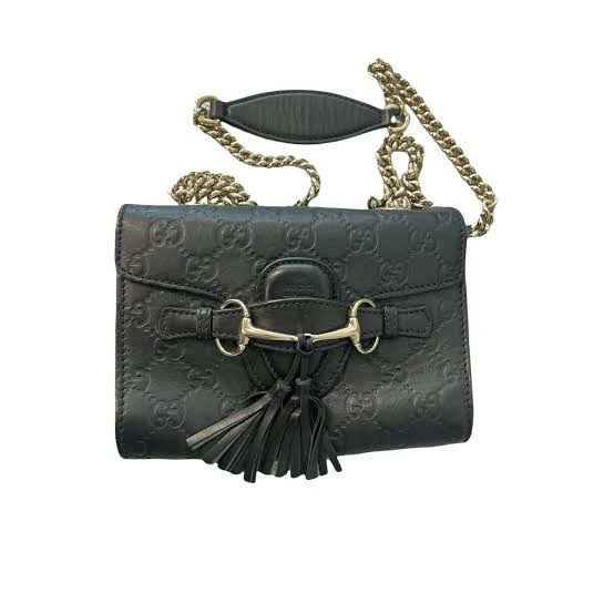 Gucci Black Emily Chain Shoulder Bag Microguccissima Leather