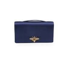 Dior D-Bee Clutch Bag Navy Blue Satin GHW BO