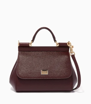 Dolce  Gabanna Sicily Dauphine Leather Burgendy Small Handle Bag DB/EN