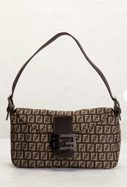 Fendi Zucchino Canvas Dark Brown Shoulder Bag