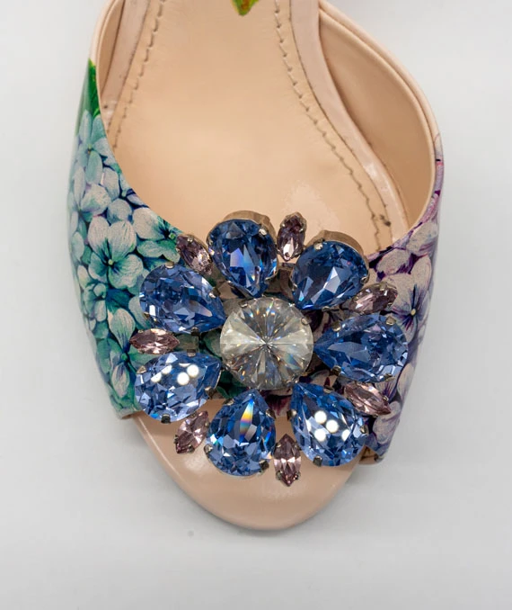 Dolce  Gabbana Size 38 Multicolor Patent Crystal Embellished Flower Slide Sandals