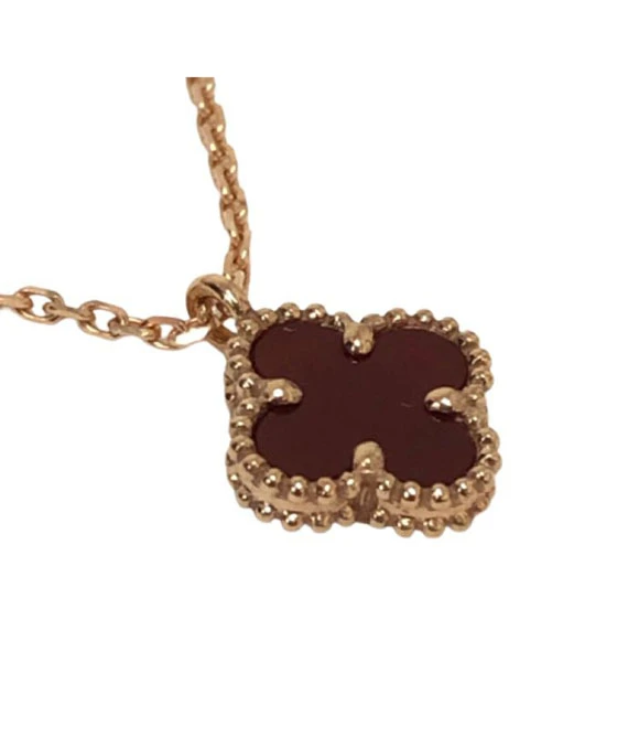 Van Cleef  Arpels Sweet Alhambra Pendant Necklace with Carnelian in 18K Rose Gold
