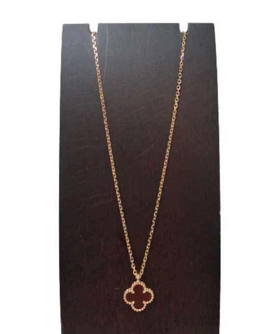 Van Cleef  Arpels Sweet Alhambra Pendant Necklace with Carnelian in 18K Rose Gold