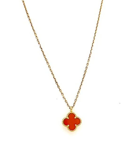 Van Cleef  Arpels Sweet Alhambra Mini Necklace with Orange Stone Pendant in 18k Yellow Gold