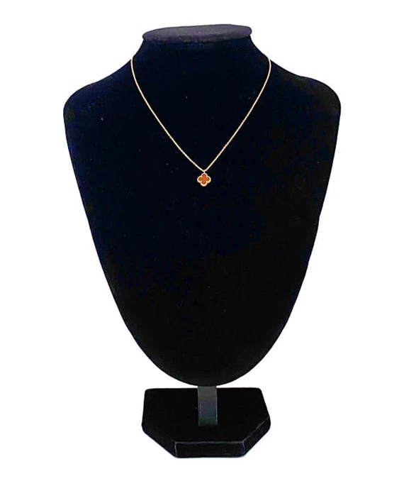 Van Cleef  Arpels Sweet Alhambra Mini Necklace with Orange Stone Pendant in 18k Yellow Gold
