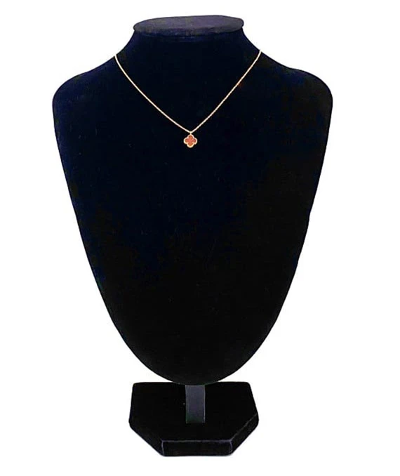 Van Cleef  Arpels Sweet Alhambra Mini Necklace with Orange Stone Pendant in 18k Yellow Gold
