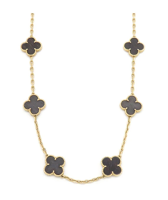 Van Cleef  Arpels Vintage Alhambra Letterwood Pendant 10 Motif Necklace in 18k Rose Gold