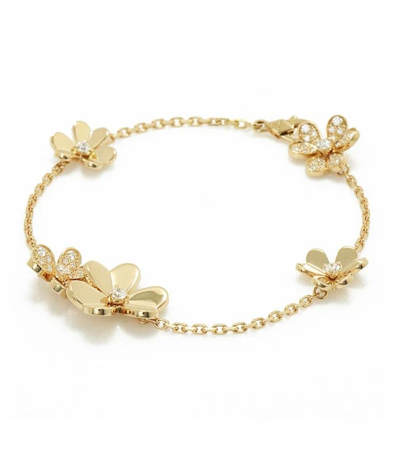 Van Cleef  Arpels Frivol 5 Flowers 18k Yellow Gold And Diamond Bracelet