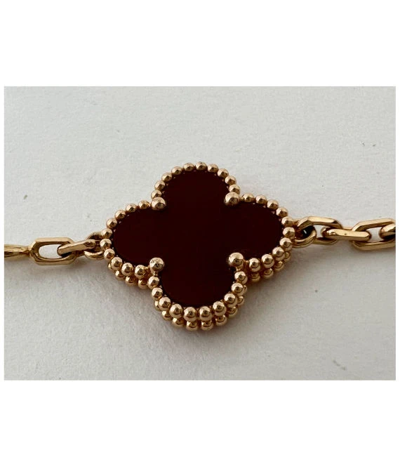 Van Cleef  Arpels Vintage Alhambra Carnelian Guilloche 5 Motifs 18k Rose Gold Bracelet