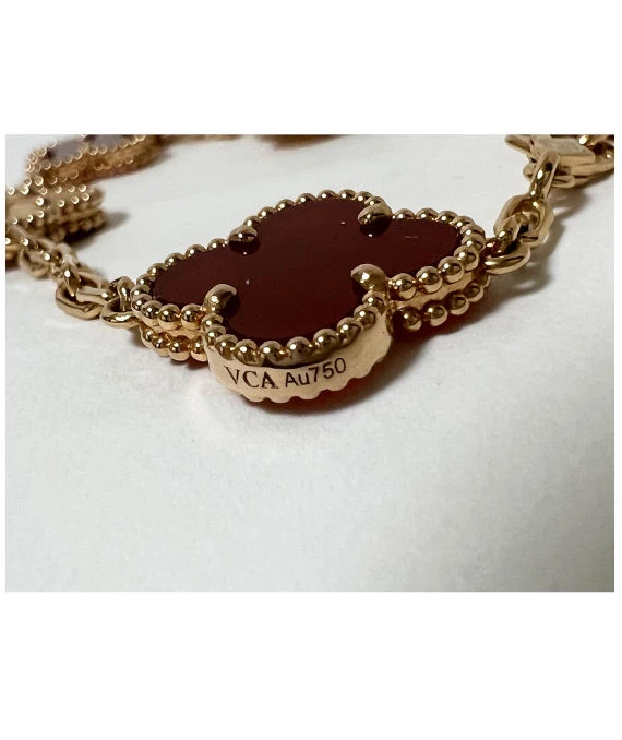 Van Cleef  Arpels Vintage Alhambra Carnelian Guilloche 5 Motifs 18k Rose Gold Bracelet