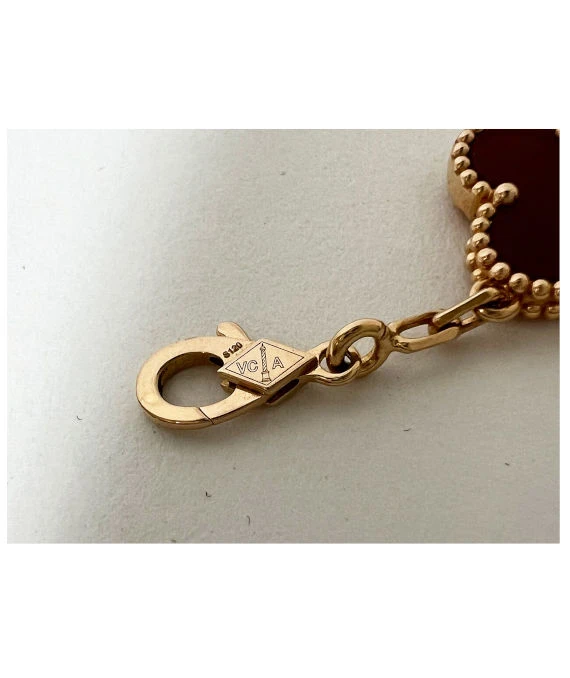 Van Cleef  Arpels Vintage Alhambra Carnelian Guilloche 5 Motifs 18k Rose Gold Bracelet