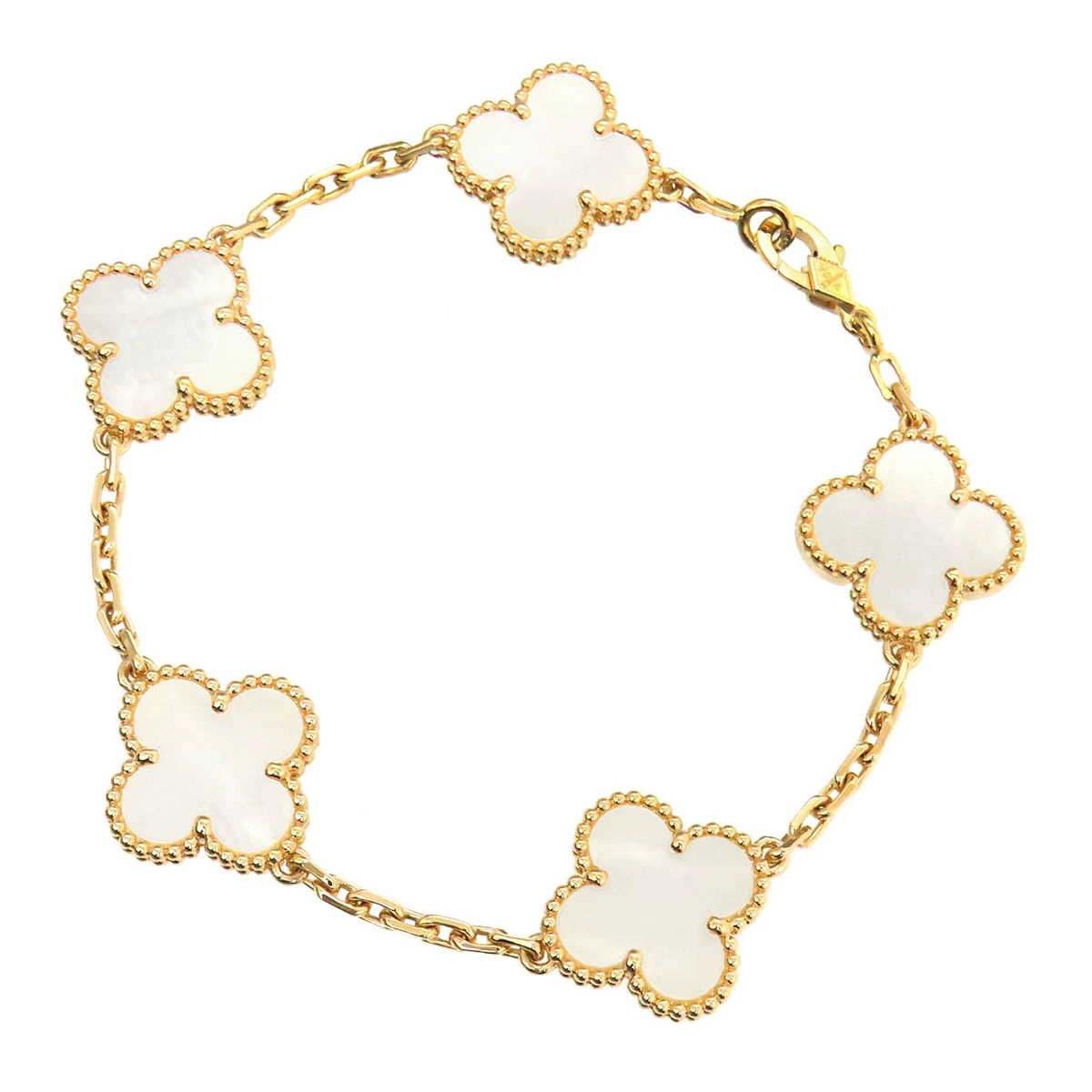 Van Cleef  Arpels Vintage Alhambra 5P Mother-of-Pearl Motif In 18k Yellow Gold Bracelet