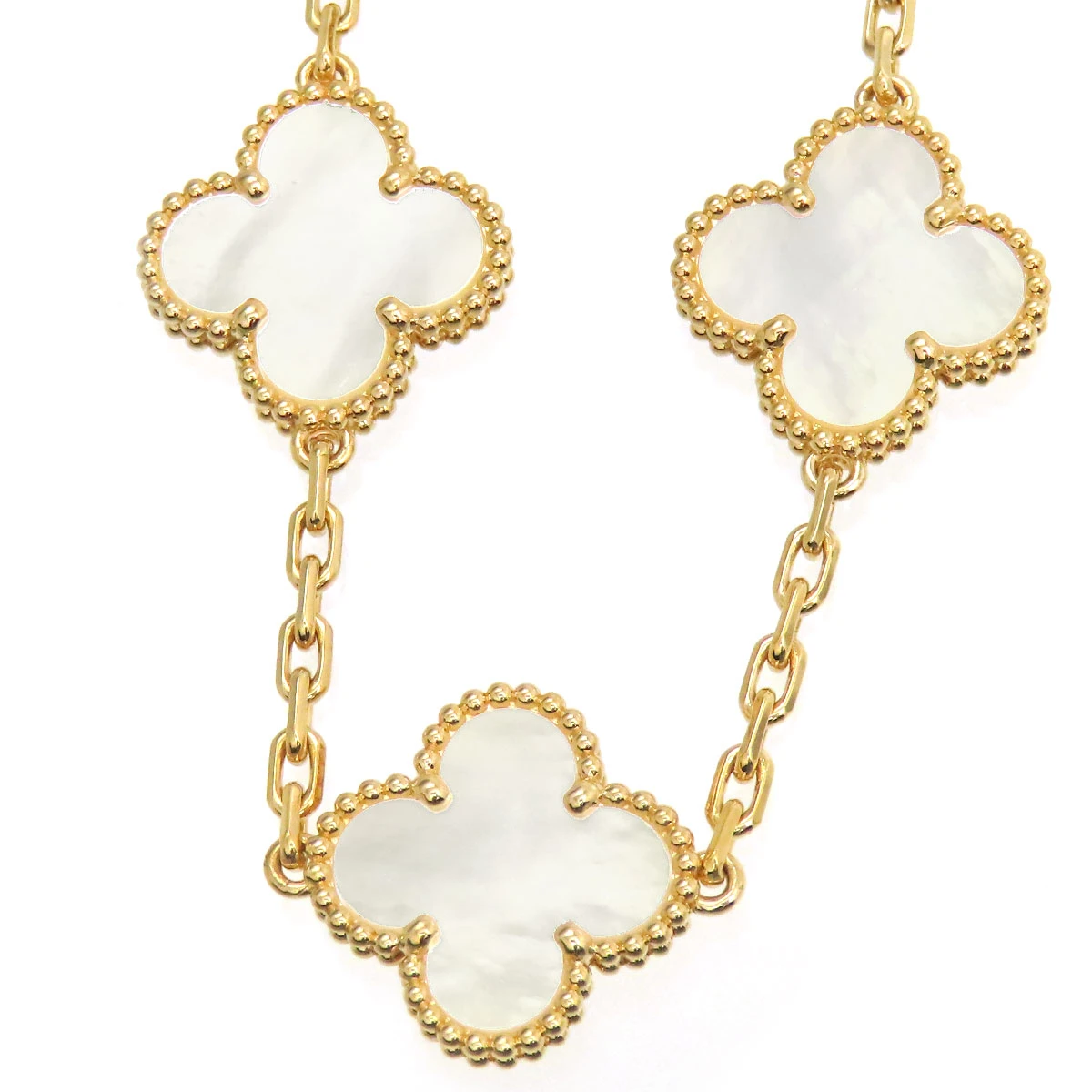 Van Cleef  Arpels Vintage Alhambra 5P Mother-of-Pearl Motif In 18k Yellow Gold Bracelet