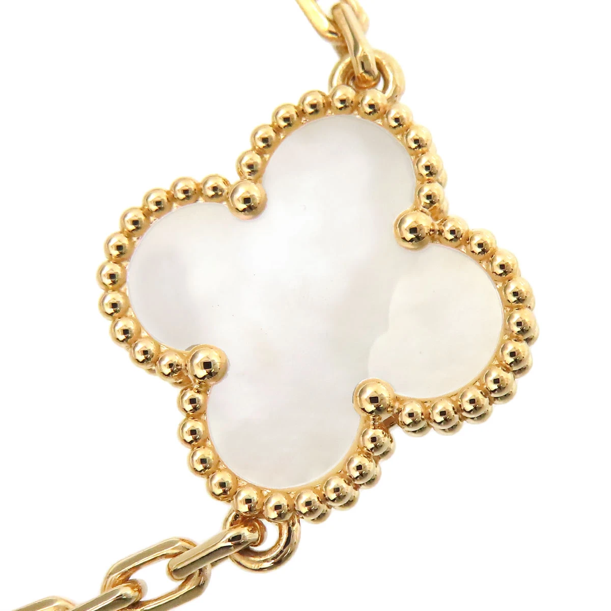 Van Cleef  Arpels Vintage Alhambra 5P Mother-of-Pearl Motif In 18k Yellow Gold Bracelet