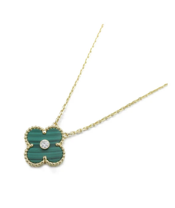 Van Cleef  Arpels Vintage Alhambra Malachite Diamond 18k Yellow Gold Necklace