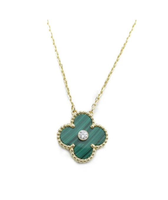 Van Cleef  Arpels Vintage Alhambra Malachite Diamond 18k Yellow Gold Necklace