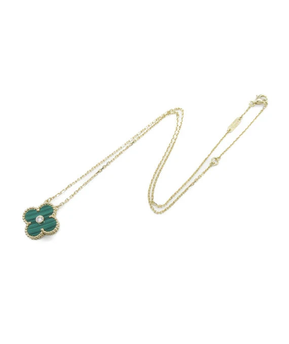 Van Cleef  Arpels Vintage Alhambra Malachite Diamond 18k Yellow Gold Necklace