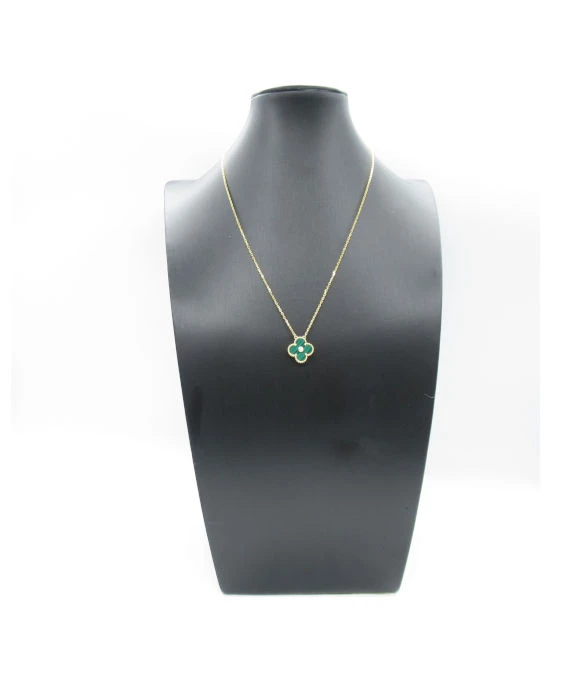Van Cleef  Arpels Vintage Alhambra Malachite Diamond 18k Yellow Gold Necklace