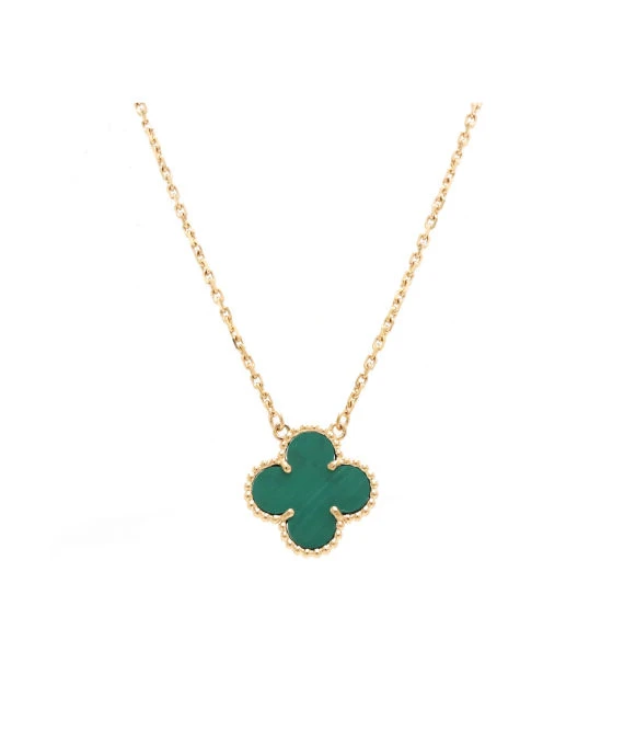 Van Cleef  Arpels Vintage 18k Yellow Gold Necklace with Alhambra Malachite Pendant