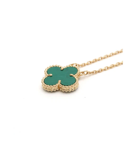 Van Cleef  Arpels Vintage 18k Yellow Gold Necklace with Alhambra Malachite Pendant