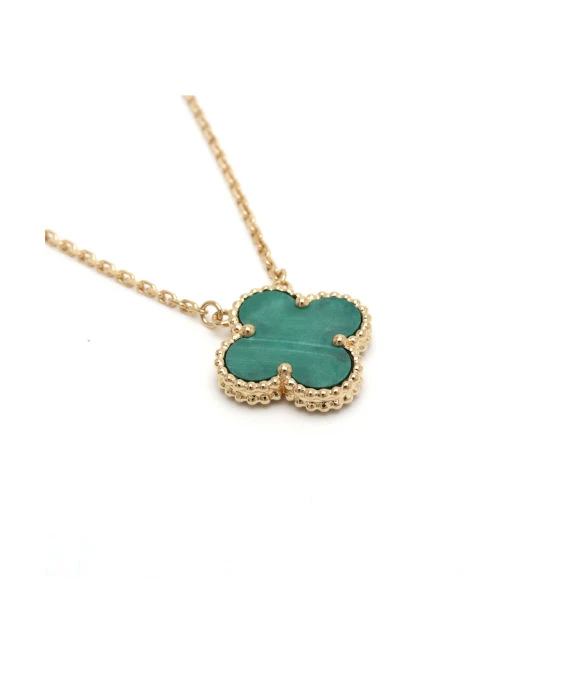 Van Cleef  Arpels Vintage 18k Yellow Gold Necklace with Alhambra Malachite Pendant