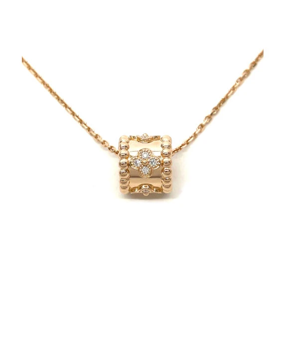 Van Cleef  Arpels K18 Rose Gold Perlée Clover Pendant Diamond Necklace
