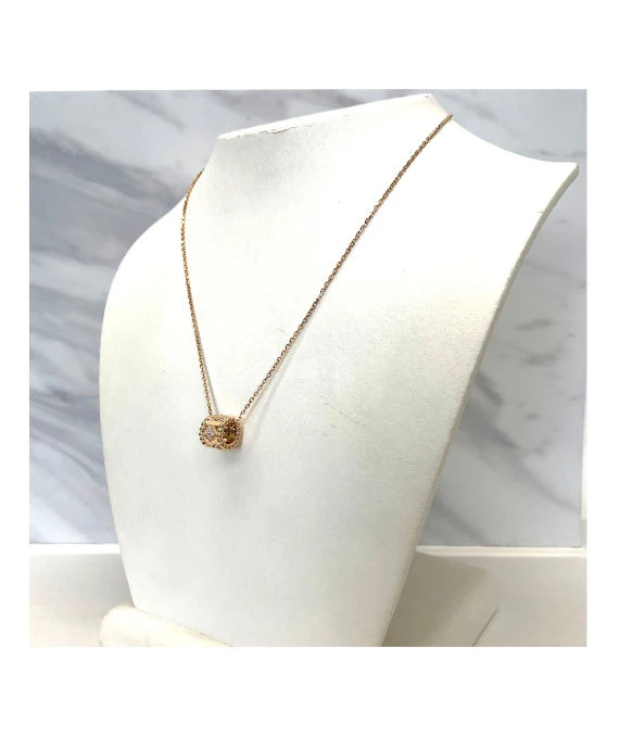 Van Cleef  Arpels K18 Rose Gold Perlée Clover Pendant Diamond Necklace