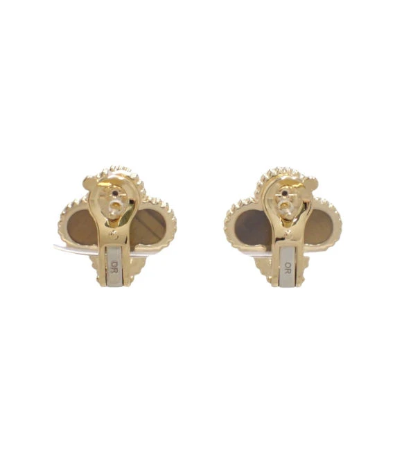 Van Cleef  Arpels Vintage Alhambra Tigers Eye 18k Yellow Gold Earrings