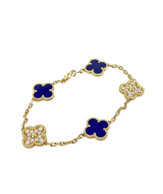 Van Cleef  Arpels Vintage Alhambra Blue Sable Diamond Bracelet In 18k Yellow Gold