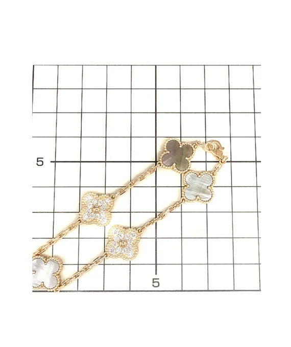 Van Cleef  Arpels Vintage Alhambra Diamond Shell 5 Motifs Bracelet In 18k Pink Gold