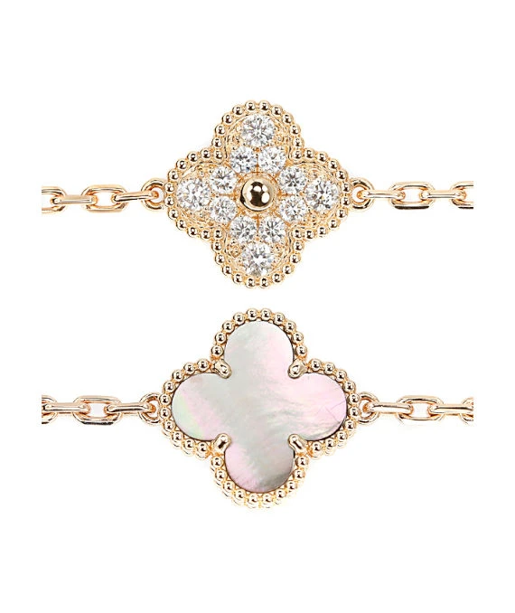 Van Cleef  Arpels Vintage Alhambra Diamond Shell 5 Motifs Bracelet In 18k Pink Gold