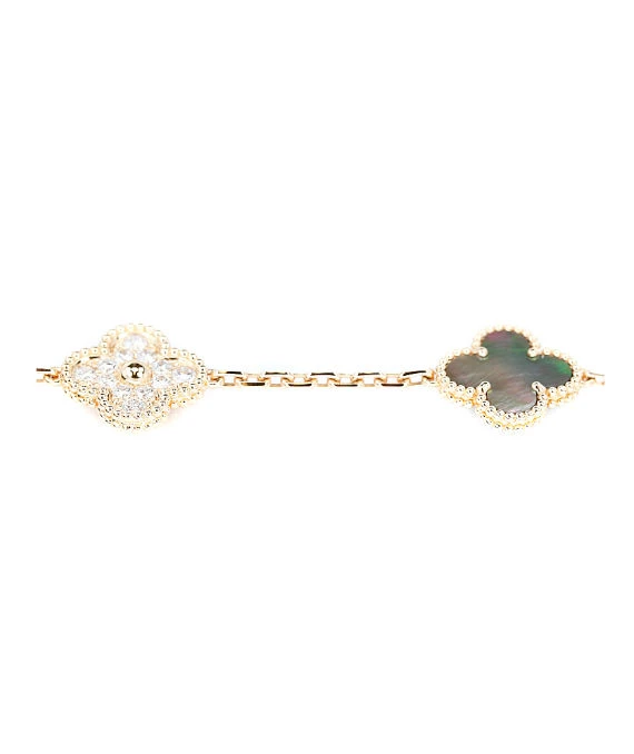 Van Cleef  Arpels Vintage Alhambra Diamond Shell 5 Motifs Bracelet In 18k Pink Gold