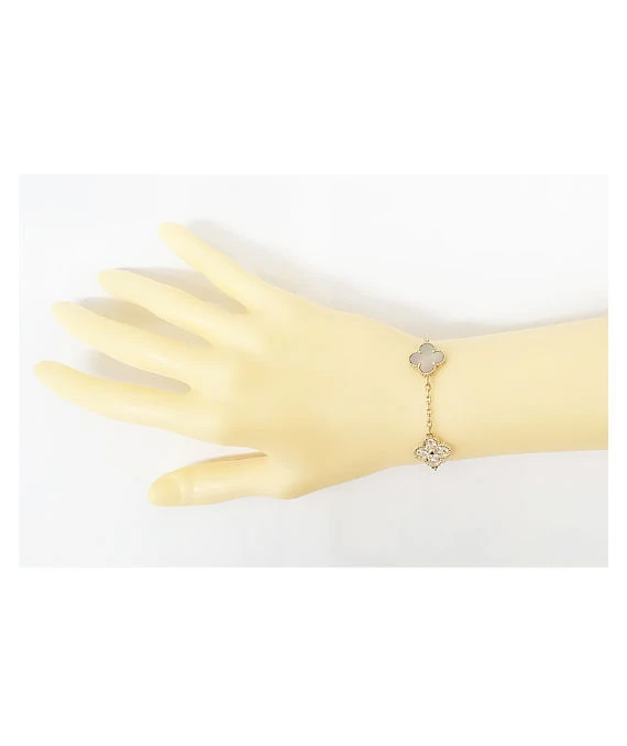 Van Cleef  Arpels Vintage Alhambra Diamond Shell 5 Motifs Bracelet In 18k Pink Gold