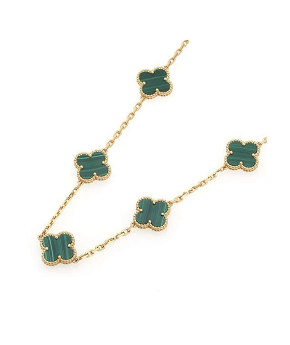 Van Cleef  Arpels Vintage Alhambra Malachite 20 Motif Long Necklace In 18k Yellow Gold