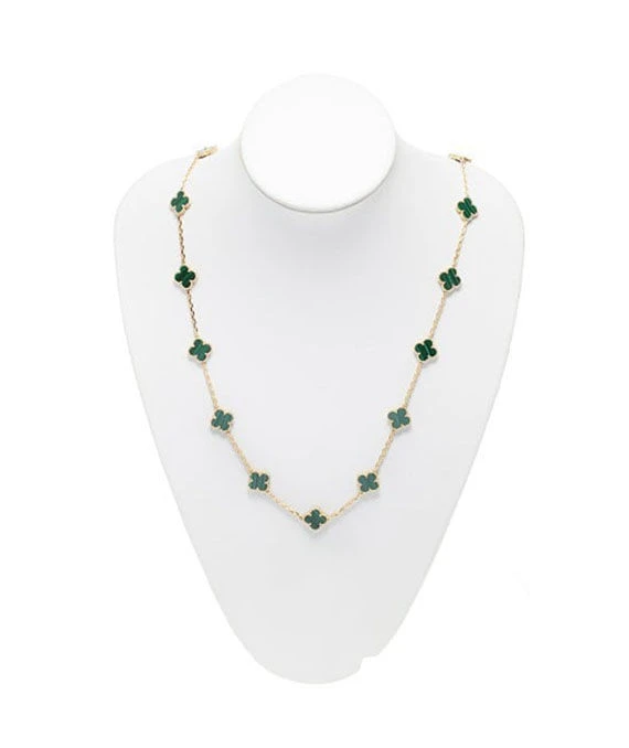 Van Cleef  Arpels Vintage Alhambra Malachite 20 Motif Long Necklace In 18k Yellow Gold